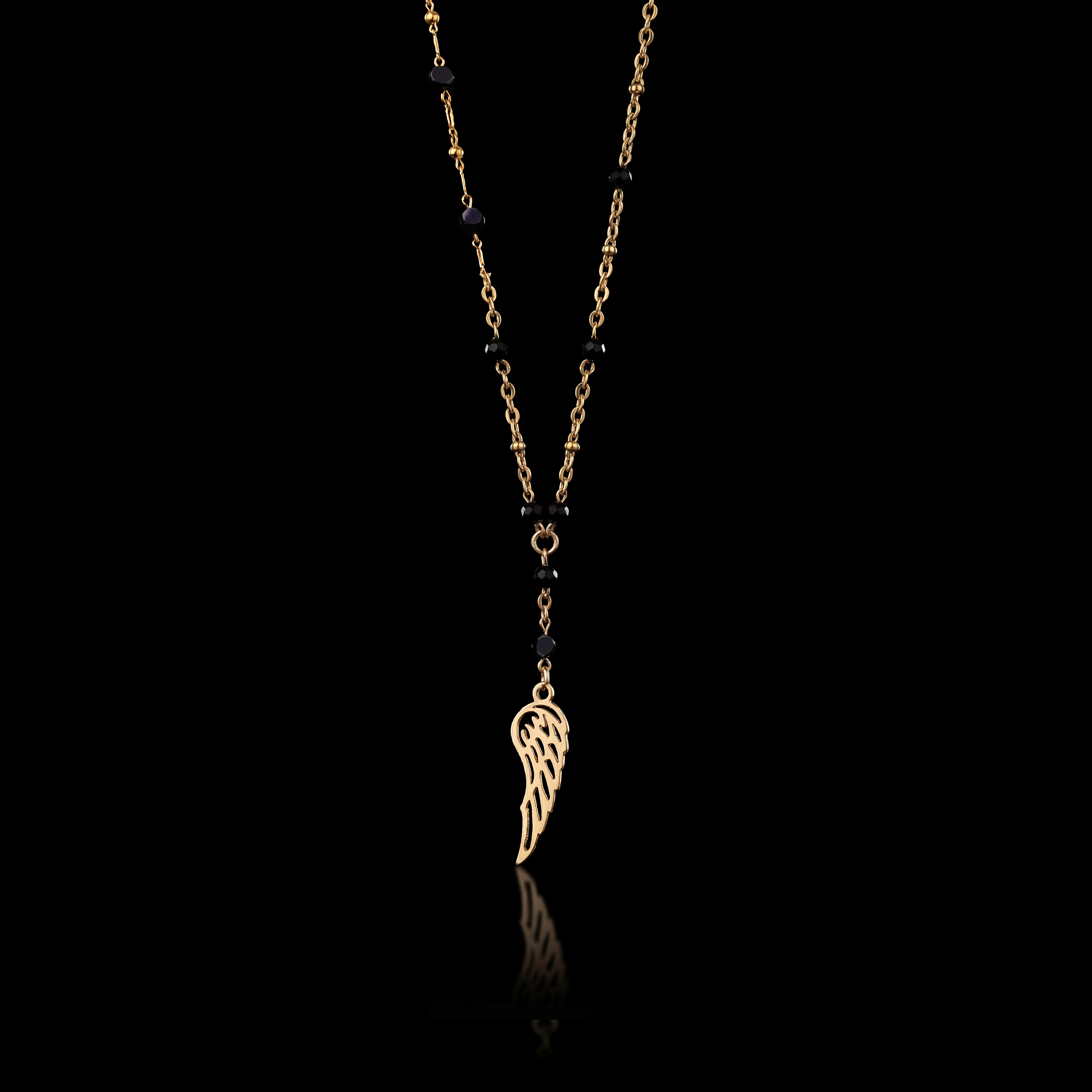 GENTS. Wing-X Black Striped Pendant Necklace Gold Vermeil 18K 316L Stainless Steel 70cm