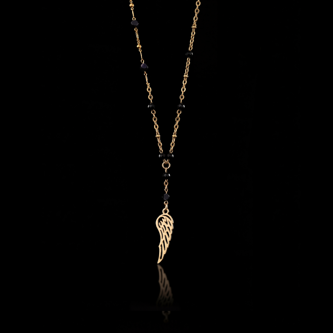 GENTS. Wing-X Black Striped Pendant Necklace Gold Vermeil 18K 316L Stainless Steel 70cm