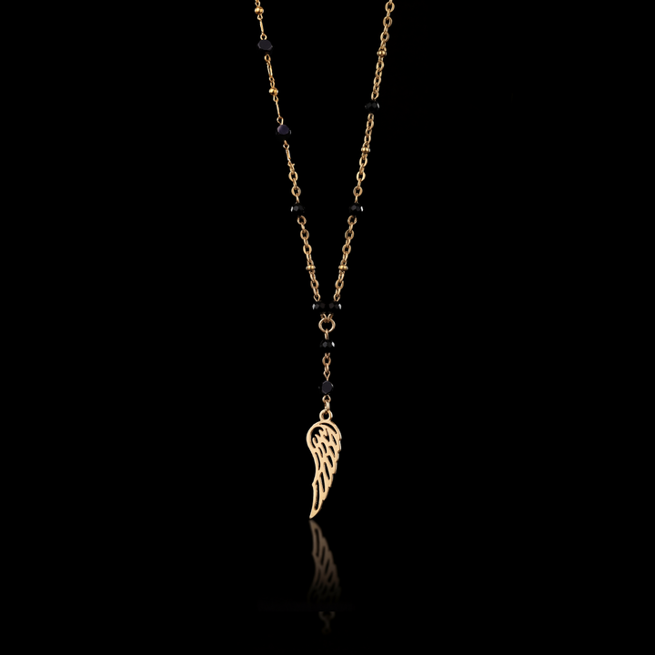 GENTS. Wing-X Black Striped Pendant Necklace Gold Vermeil 18K 316L Stainless Steel 70cm