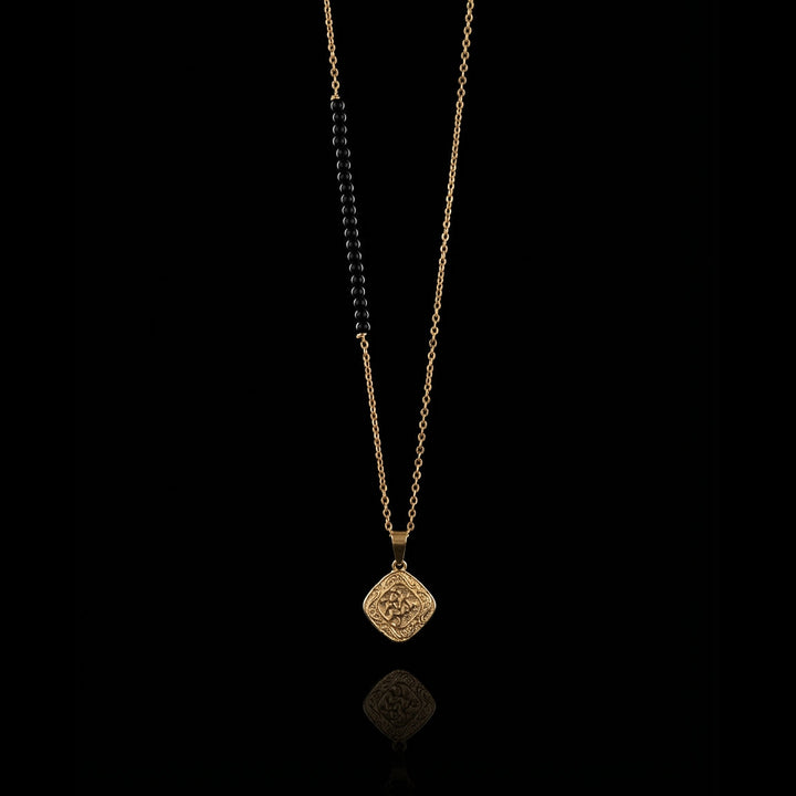 GENTS. Mandala Black Bead Pendant Necklace Gold Vermeil 18K Black Onyx 316L Stainless Steel 65cm