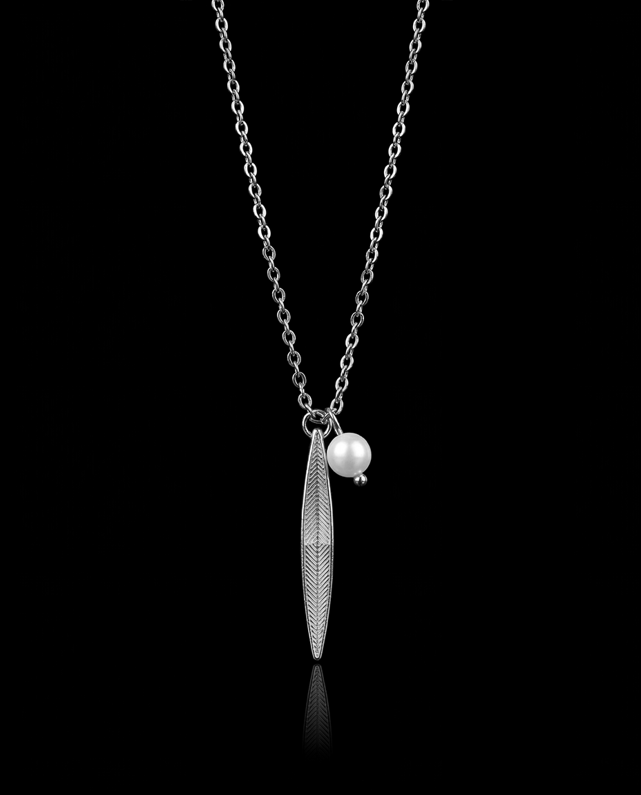 GENTS. Arrow Pearl Pendant Necklace Silver 316L Stainless Steel 60cm Cairo Egypt