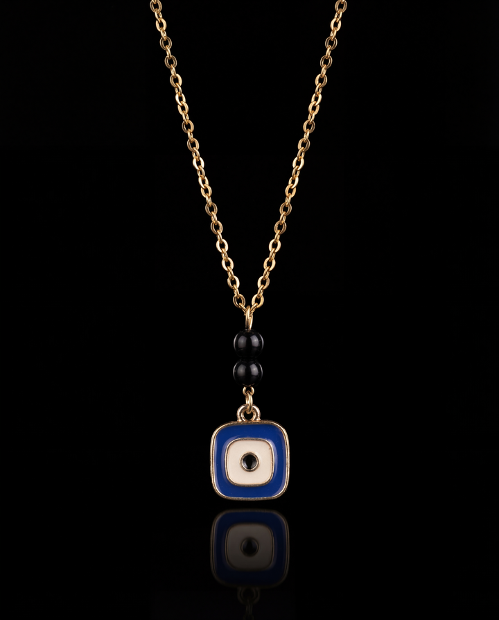 Squared Blue Evil-Eye Necklace, Vermeil Gold.