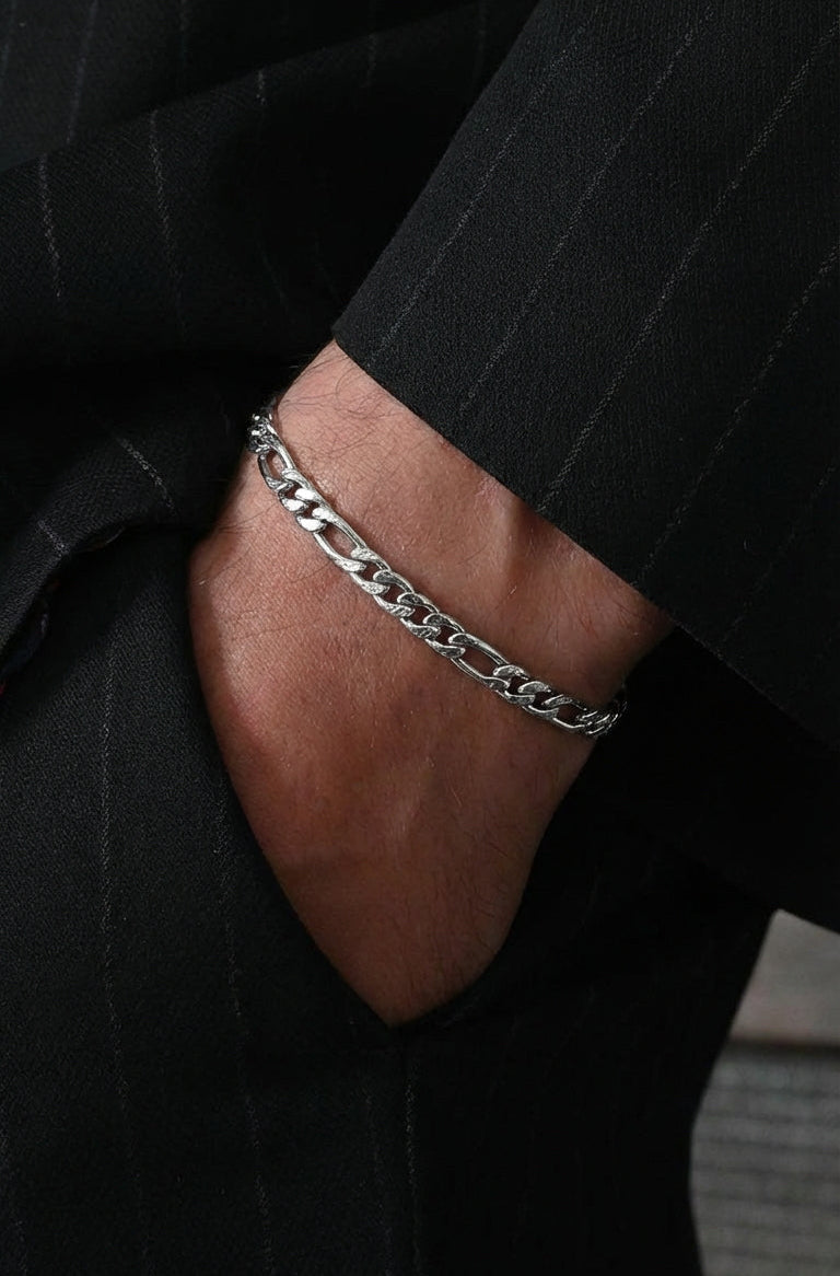 Figaro Chain Bracelet, Silver.