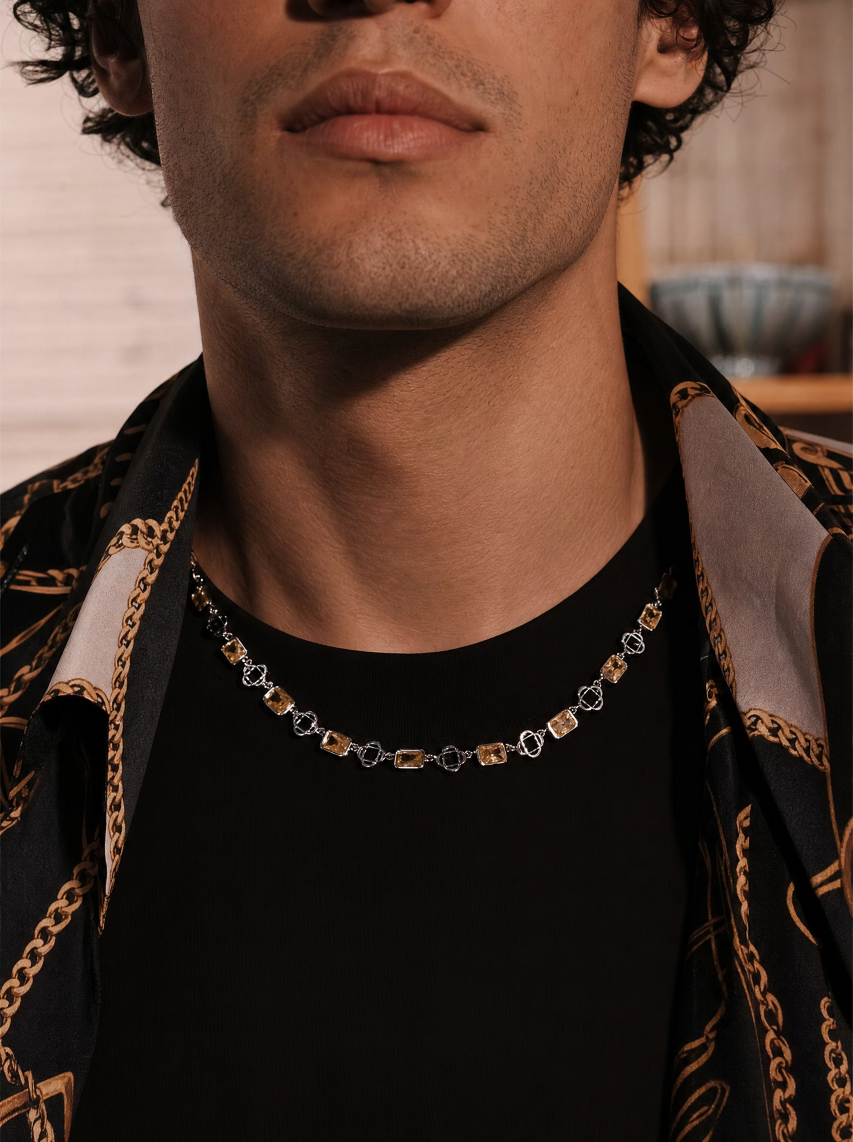 Yellow Clover Gemstone Chain, Silver.