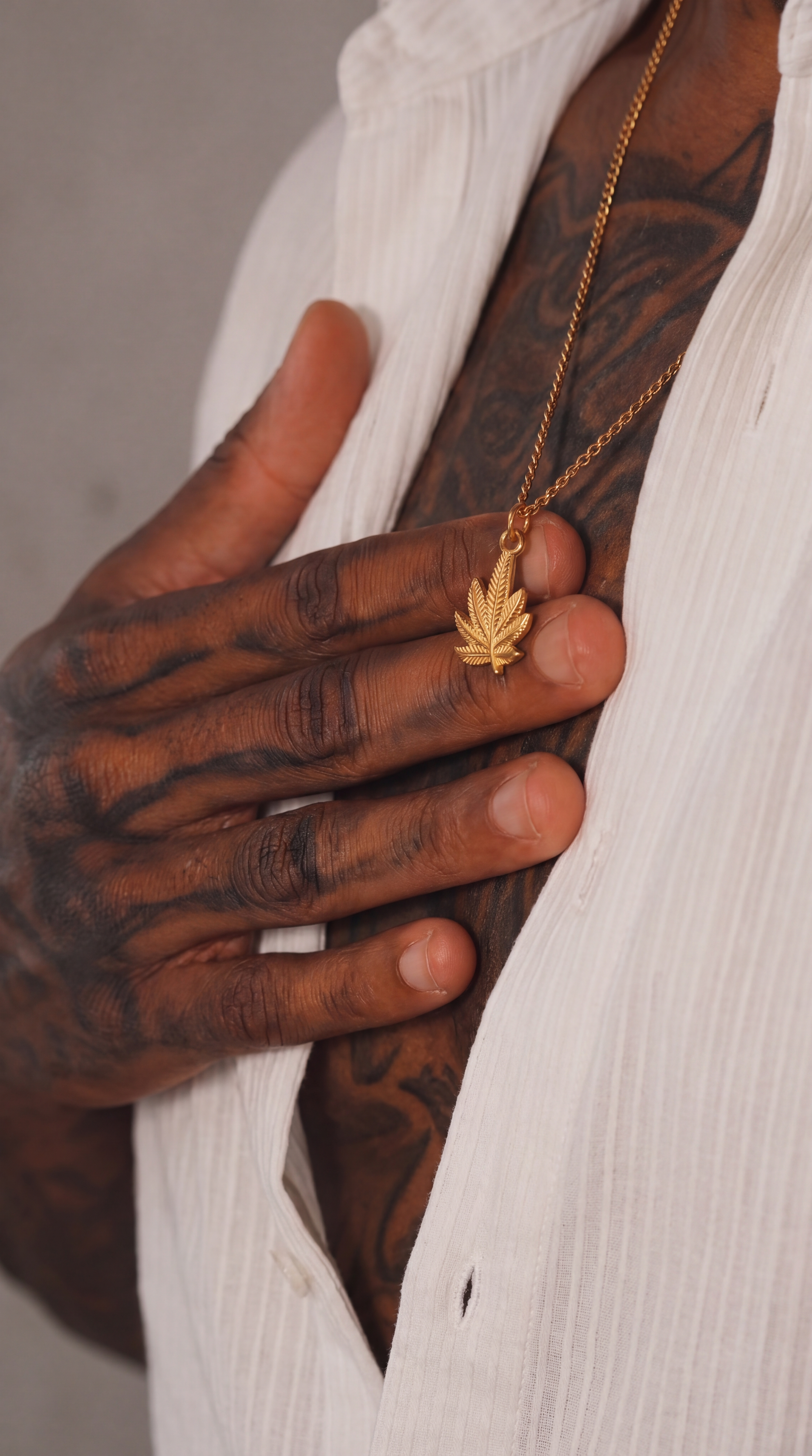 Cannabis Necklace, Vermeil Gold.