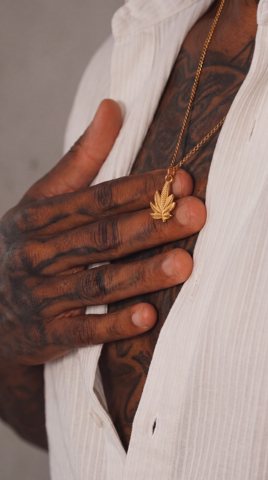 Cannabis Necklace, Vermeil Gold.