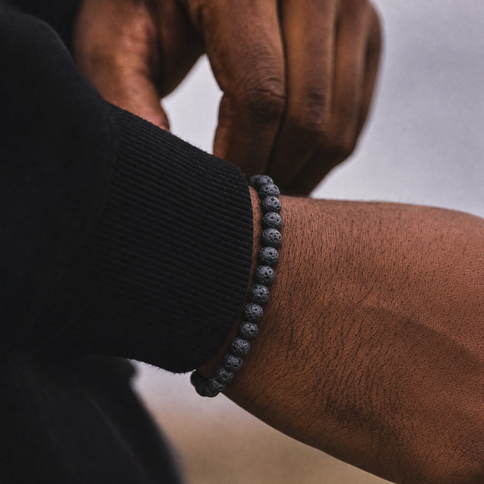 Black Volcanic Stone Bracelet, Gold Vermeil