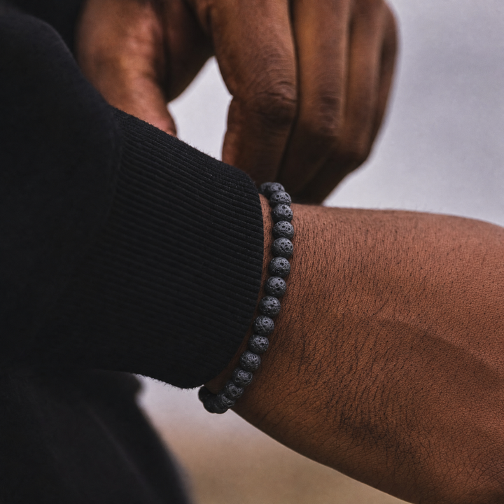Black Volcanic Stone Bracelet, Gold Vermeil