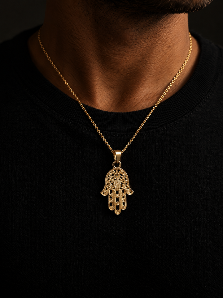 GENTS. Hamsa Pendant Vermeil Gold worn