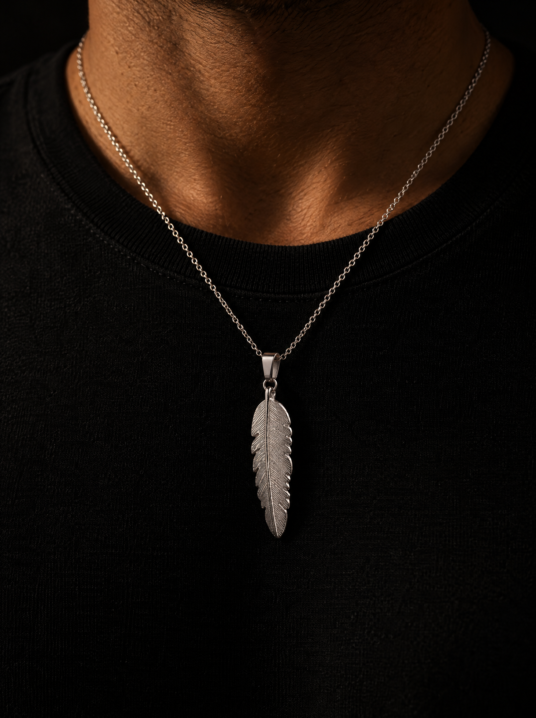 GENTS. Tree Leaf Pendant Silver worn